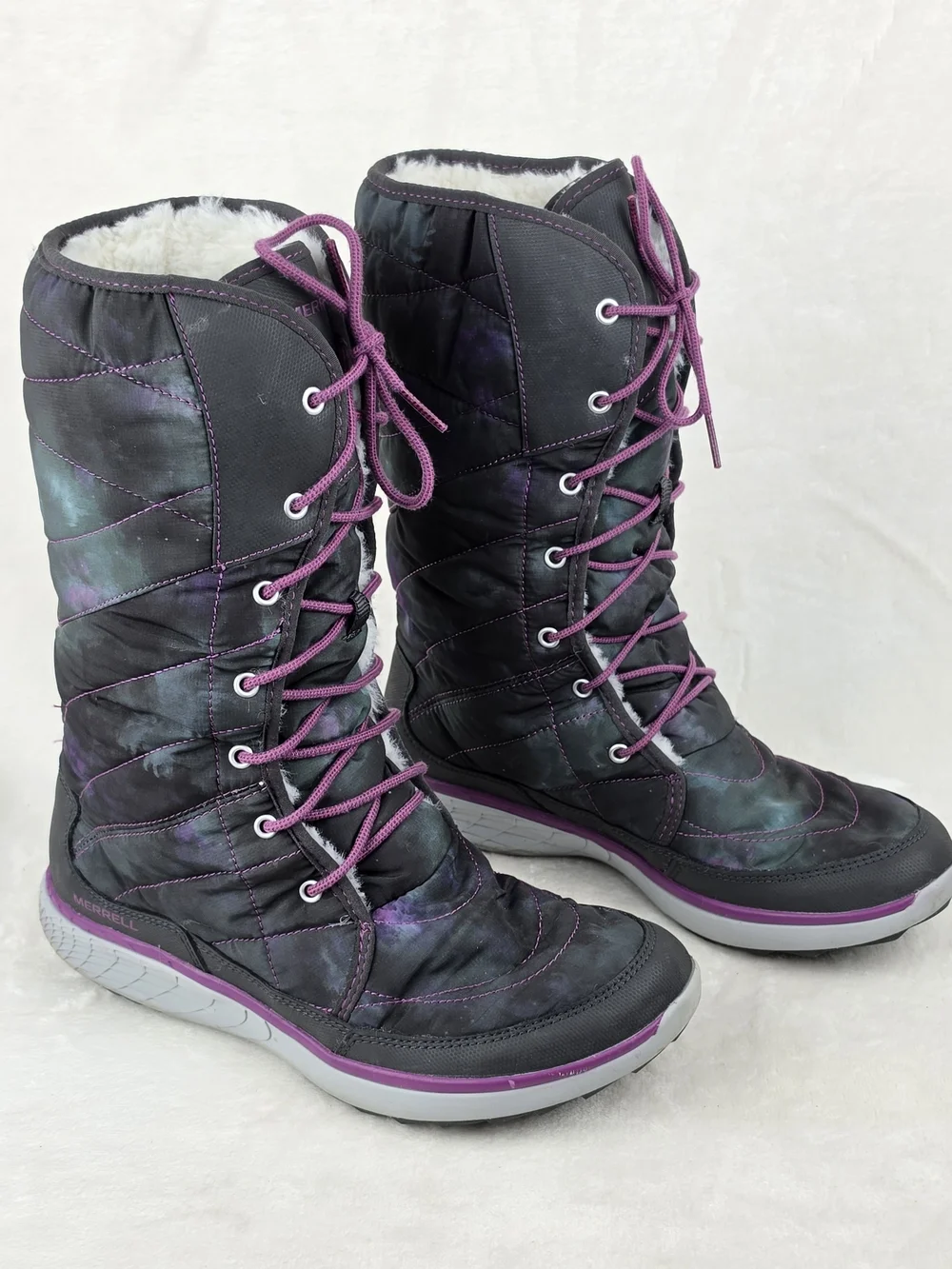 Merrell Dragonfly Tall Boots Womens 9.5 Purple Black Waterproof Insulated